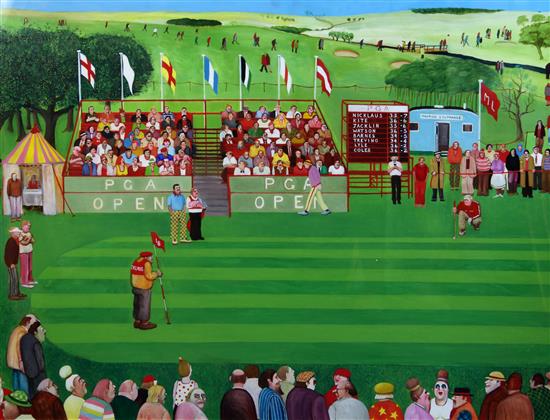 § Michael Lewis (1943-) Jack Nicklaus at the 18th hole, PGA Tour, 28.5 x 39in.
